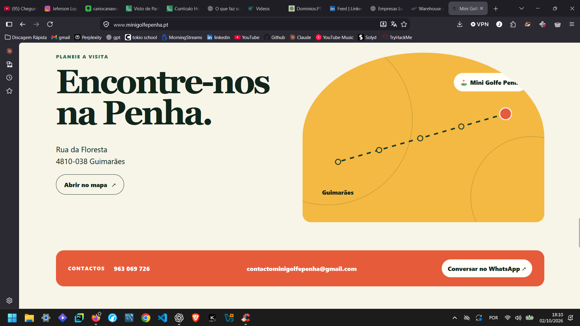 Secção de localização do website Mini Golfe Penha